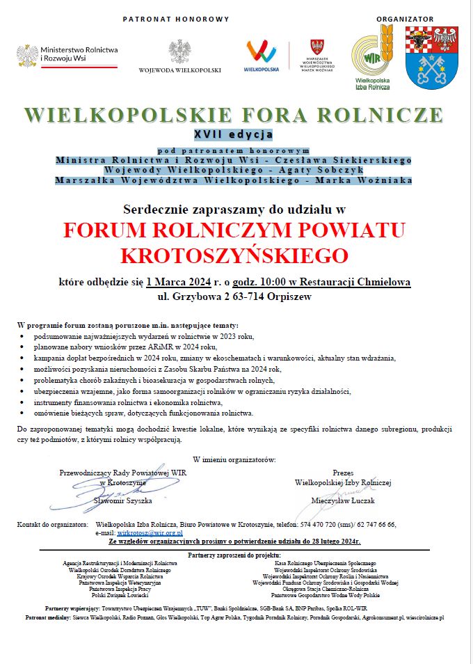 Forum Rolnicze Powiatu Krotoszyńskiego ODWOŁANE 